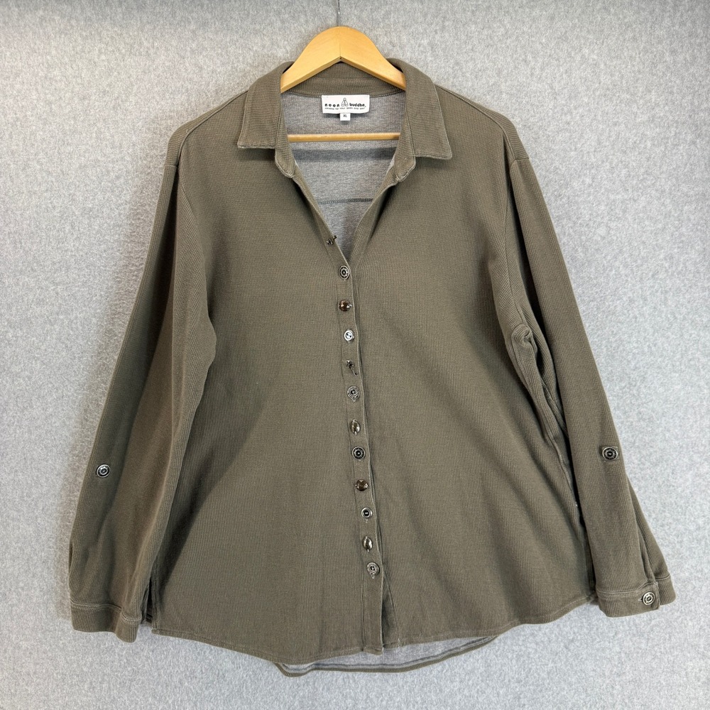 Neon Buddha‎ Button Down Long Sleeve Lagenlook Top Relaxed Taupe Womens Size XL